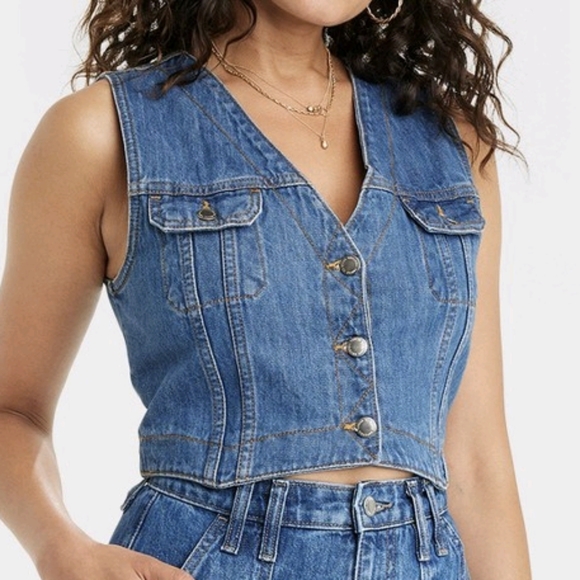 Universal Thread Tops - Denim Vest, Universal Thread XS, Target blue jean sleeveless crop top/ jacket